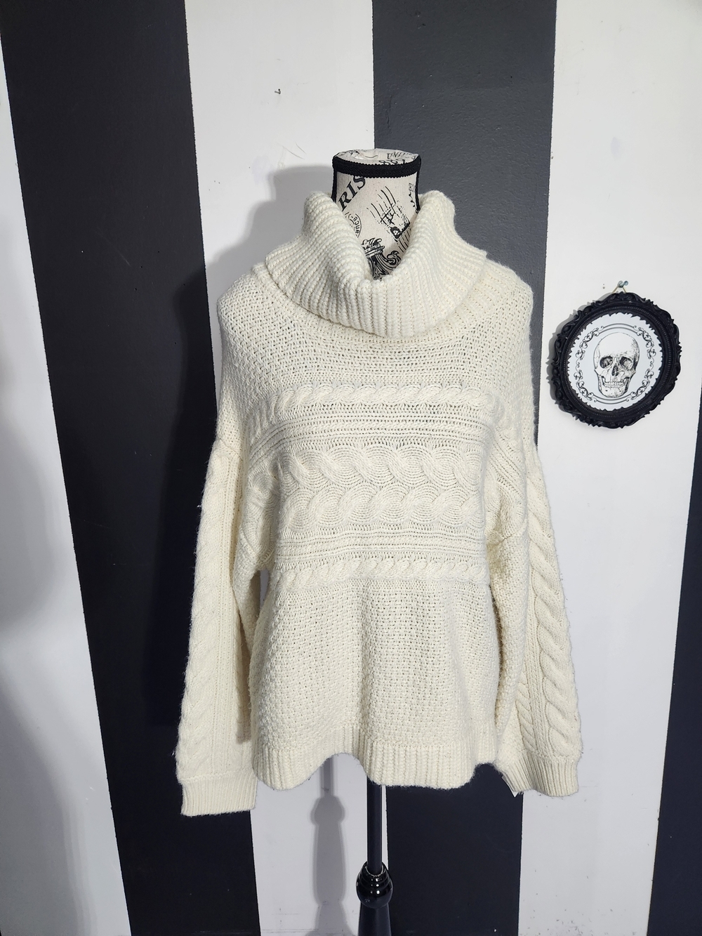 Elie Tahari Cream Cable Knit Cowl Neck Sweater